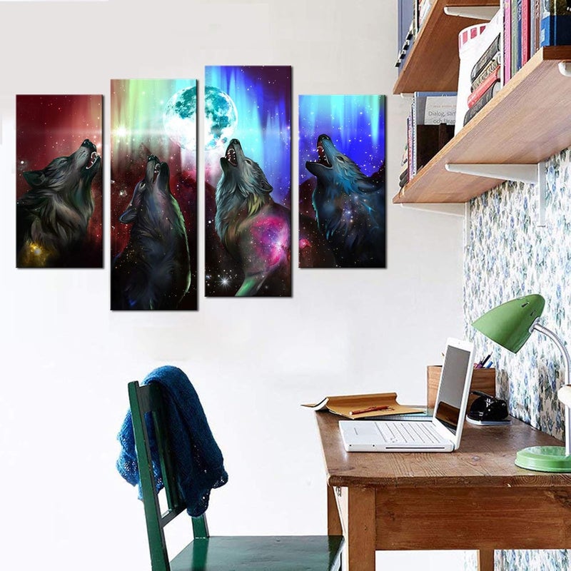 BPA 4 Piece Wolf Howling Wall Art - Image 4