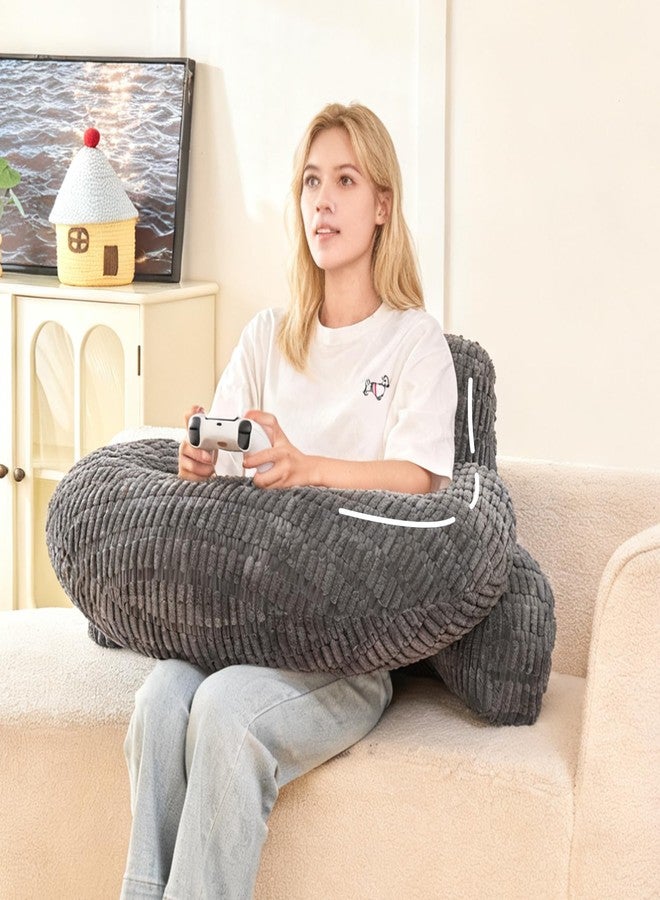 PAJEO Back Pillow for Bed Sitting Up,U Shaped & Back Support Pillow for Bed,19" Backrest with Lumbar&Arm Support,Comfy Corduroy Fabric,Lap Pillow for Gaming/Reading/Watching TV,Grey - Image 1
