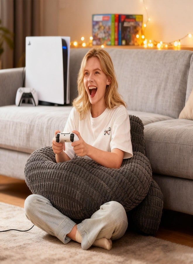 PAJEO Back Pillow for Bed Sitting Up,U Shaped & Back Support Pillow for Bed,19" Backrest with Lumbar&Arm Support,Comfy Corduroy Fabric,Lap Pillow for Gaming/Reading/Watching TV,Grey - Image 2
