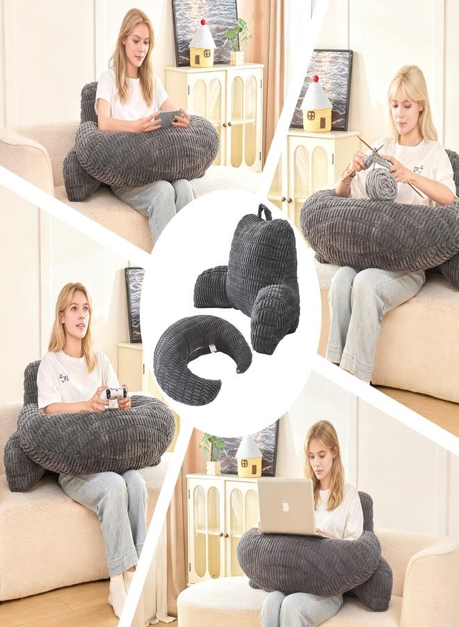 PAJEO Back Pillow for Bed Sitting Up,U Shaped & Back Support Pillow for Bed,19" Backrest with Lumbar&Arm Support,Comfy Corduroy Fabric,Lap Pillow for Gaming/Reading/Watching TV,Grey - Image 5