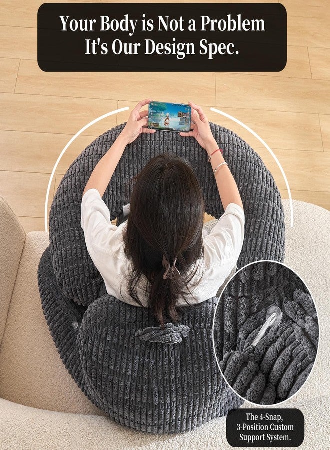 PAJEO Back Pillow for Bed Sitting Up,U Shaped & Back Support Pillow for Bed,19" Backrest with Lumbar&Arm Support,Comfy Corduroy Fabric,Lap Pillow for Gaming/Reading/Watching TV,Grey - Image 4