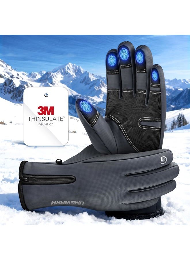 UMEWARM 10℉ Waterproof Winter Gloves Men, 5-Layer Touchscreen Fingers Snow Ski Gloves Women, Premium Anti-Slip Palm Cold Weather Gloves (Grey, Large) - Image 1