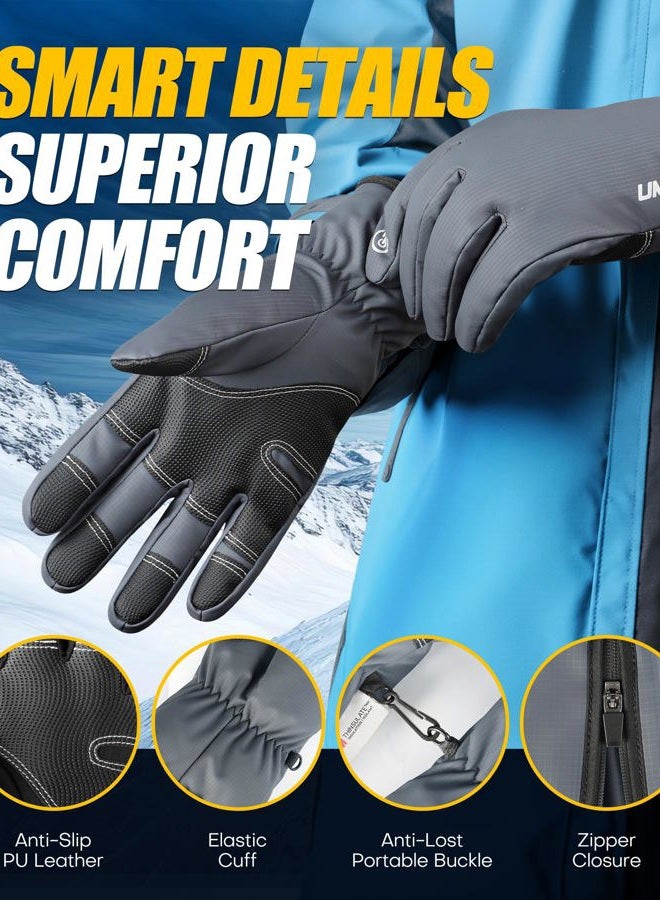 UMEWARM 10℉ Waterproof Winter Gloves Men, 5-Layer Touchscreen Fingers Snow Ski Gloves Women, Premium Anti-Slip Palm Cold Weather Gloves (Grey, Large) - Image 5