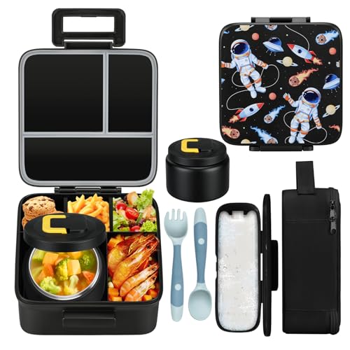 MAISON HUIS Bento Lunch Box with 8oz Soup Thermo, 5-Compartment Leak-Proof Container, Thermo Hot Food Jar and Insulated Lunch Bag, BPA Free,Travel, School - Image 1