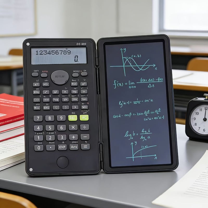 Purple Handwriting Tablet Scientific Calculator With Built In Button Battery Foldable Screen And Stylus 12 Digit LCD Display One Touch Clear Multi Function Scientific Calculation Ideal For School Office And Home Use - Image 1