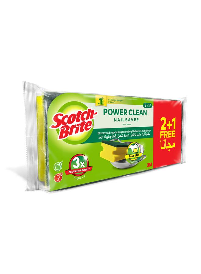 Scotch Brite 3-Piece Heavy Duty Classic Nail Saver Scrub Sponge Yellow and Green - Image 1