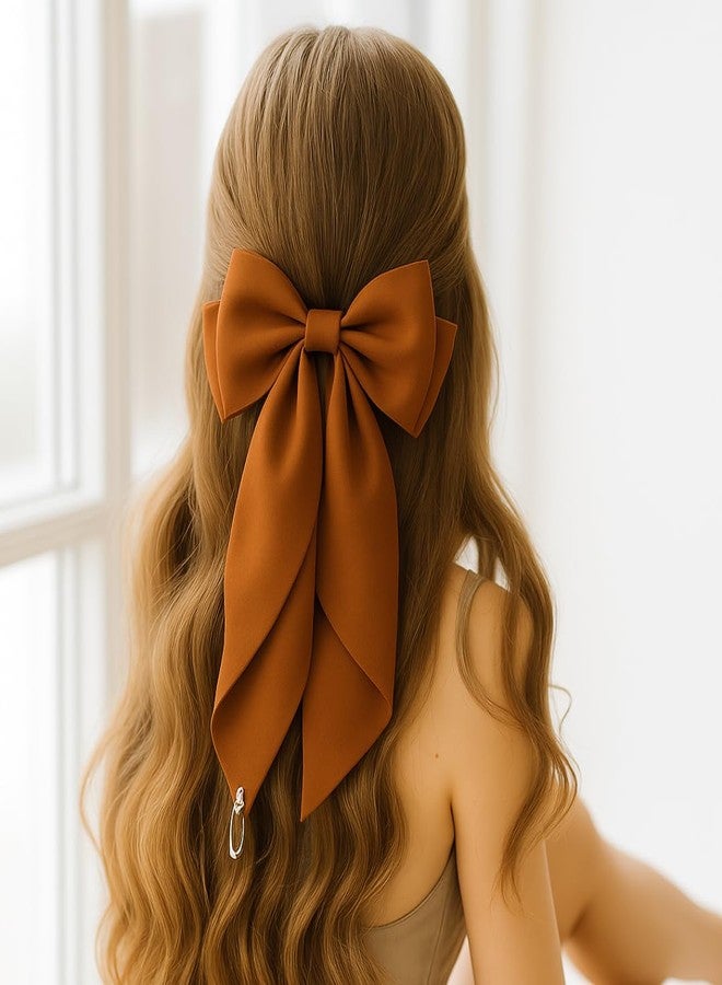 ANNACREATIONS ANNA CREATIONS 2-Pack Large Satin Bow Hair Barrette Clips for Women & Girls - Strong Hold, Long Tail Hair Accessories for Parties, Weddings Wear & Gifting (Pink-Brown) - Image 3