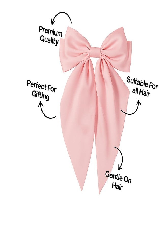 ANNACREATIONS ANNA CREATIONS 2-Pack Large Satin Bow Hair Barrette Clips for Women & Girls - Strong Hold, Long Tail Hair Accessories for Parties, Weddings Wear & Gifting (Pink-Brown) - Image 4