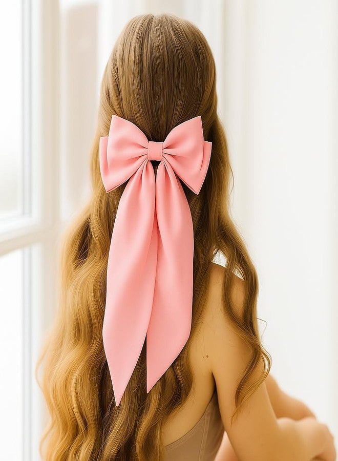 ANNACREATIONS ANNA CREATIONS 2-Pack Large Satin Bow Hair Barrette Clips for Women & Girls - Strong Hold, Long Tail Hair Accessories for Parties, Weddings Wear & Gifting (Pink-Brown) - Image 5