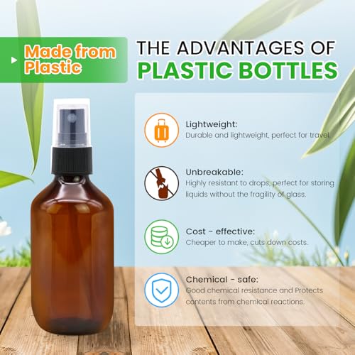 SYNTECSO 96 Pack 2oz Amber Plastic Spray Bottles, Fine Mist Spray Bottles for Essential Oils, Water Spray Bottle for Hair Plant & Cleaning Solution - Image 2