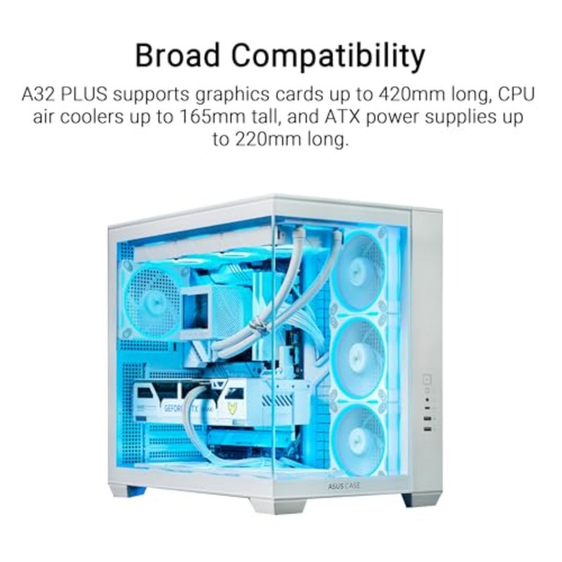 A32 PLUS Mid-Tower ATX White Case Panoramic Tempered Glass, 4x ARGB Fans, USB 3.2 Gen 2x2 Type-C, Supports ATX/M-ATX/ITX, Up to 420mm GPU, 360mm Radiator Model: 90DC00S3-B19000WHITE - Image 5