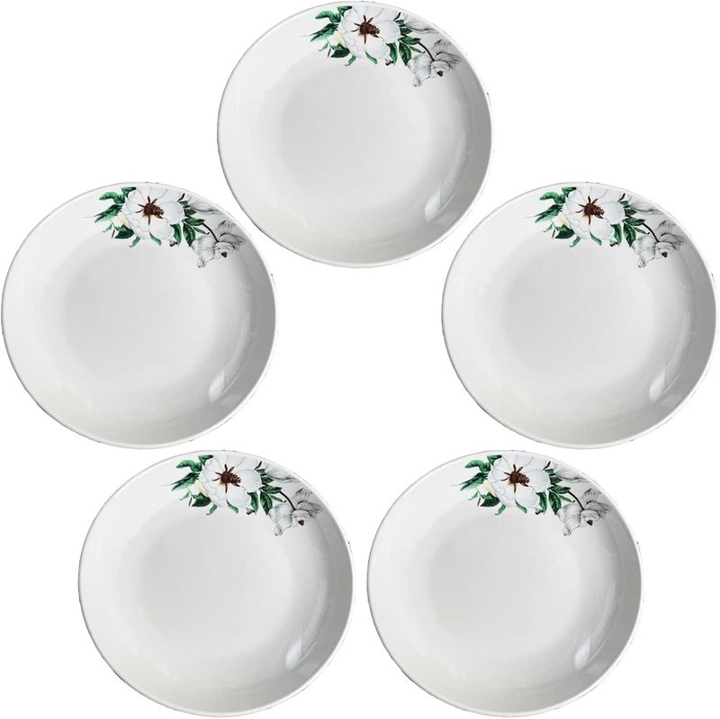 Decohomeforu 5 Pack Ceramic Plates with Lotus Pattern 712 inch Large Dessert Salad Porcelain Dinner Plates Ceramic Dessert Dishes for Steak Pasta Pizza Appetizer  Dishwasher  Microwave Safe Dinnerware  - Image 1