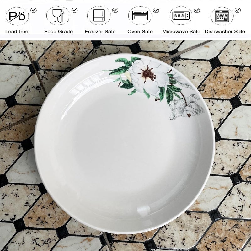 Decohomeforu 5 Pack Ceramic Plates with Lotus Pattern 712 inch Large Dessert Salad Porcelain Dinner Plates Ceramic Dessert Dishes for Steak Pasta Pizza Appetizer  Dishwasher  Microwave Safe Dinnerware  - Image 3