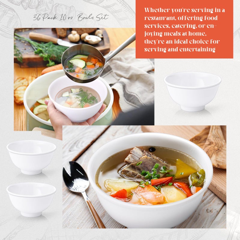 Tioncy 36 Pcs Bowls Set Unbreakable Dessert Soup Salad Bowls for Pasta Cereal Soup Dishwasher Safe (10 oz,White) - Image 4