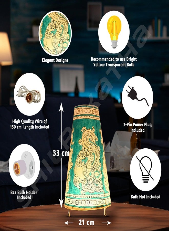 SHILP KATHA Handicraft Leather Table Lamp for Home Decoration | Handmade Side Table Lamp Shade for Bedroom Decor | Decorative Festival Gift for Living Room, Desk, Spiritual Décor | Peacock Spread - Image 4