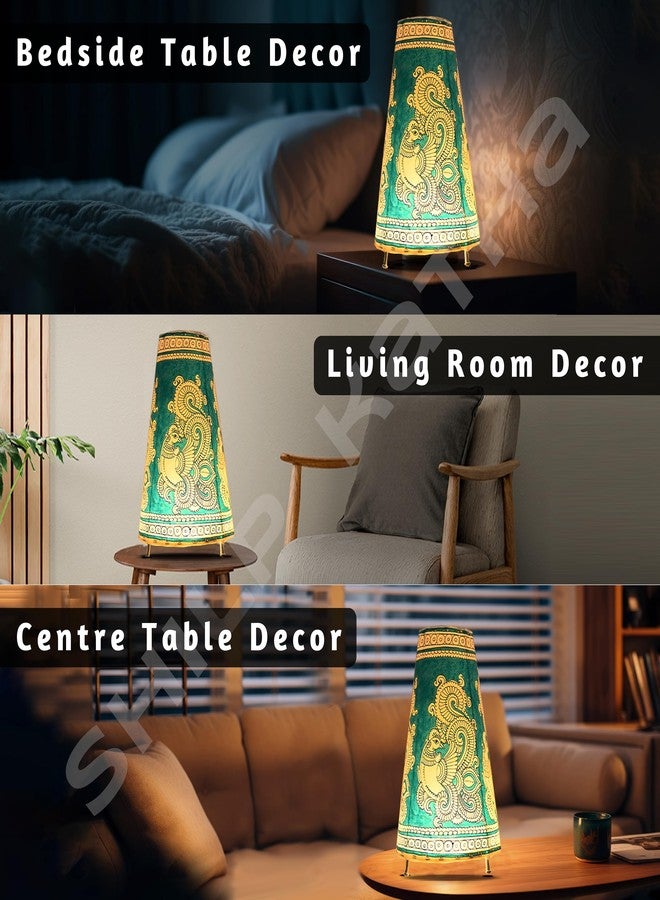 SHILP KATHA Handicraft Leather Table Lamp for Home Decoration | Handmade Side Table Lamp Shade for Bedroom Decor | Decorative Festival Gift for Living Room, Desk, Spiritual Décor | Peacock Spread - Image 2