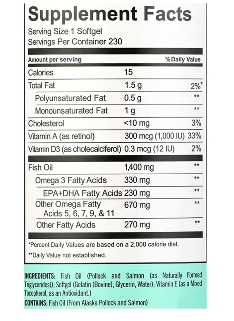 Kirkland Signatur Wild Alaskan Fish Oil, 1400 mg, 230 Softgels  - Image 2
