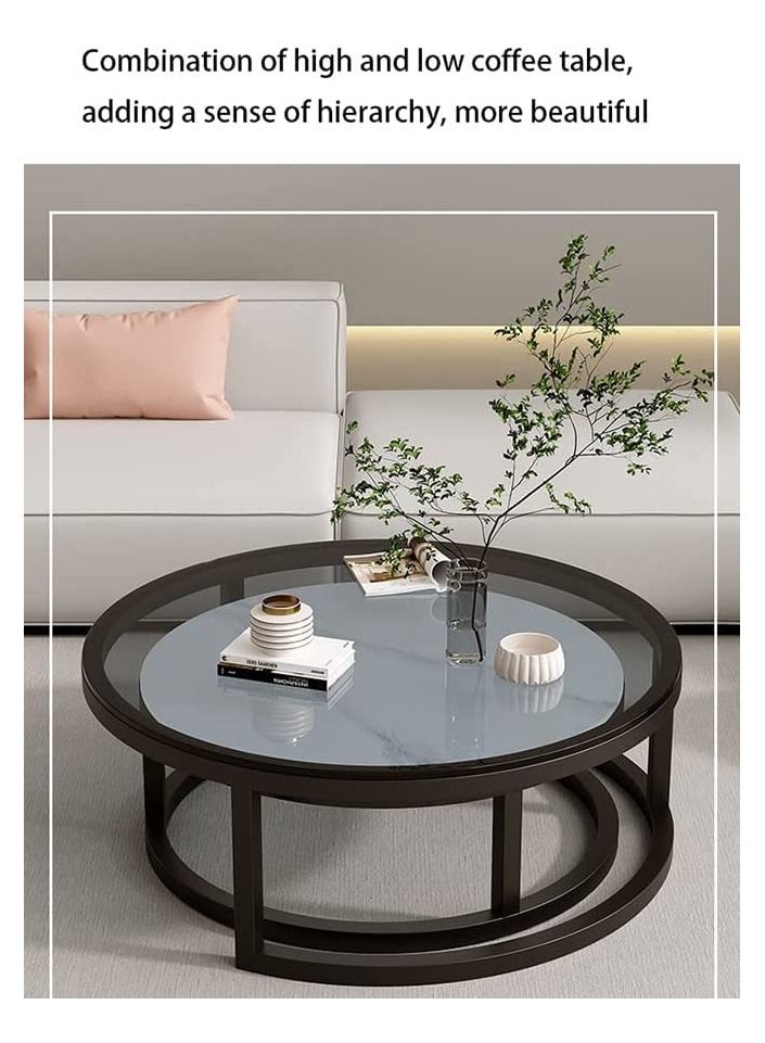 AGD Modern Nesting Round Coffee Table Set of 2 Pieces for Living Room Balcony Garden Etc, Round Coffee Table with Solid Metal Frame Black/White - Image 3