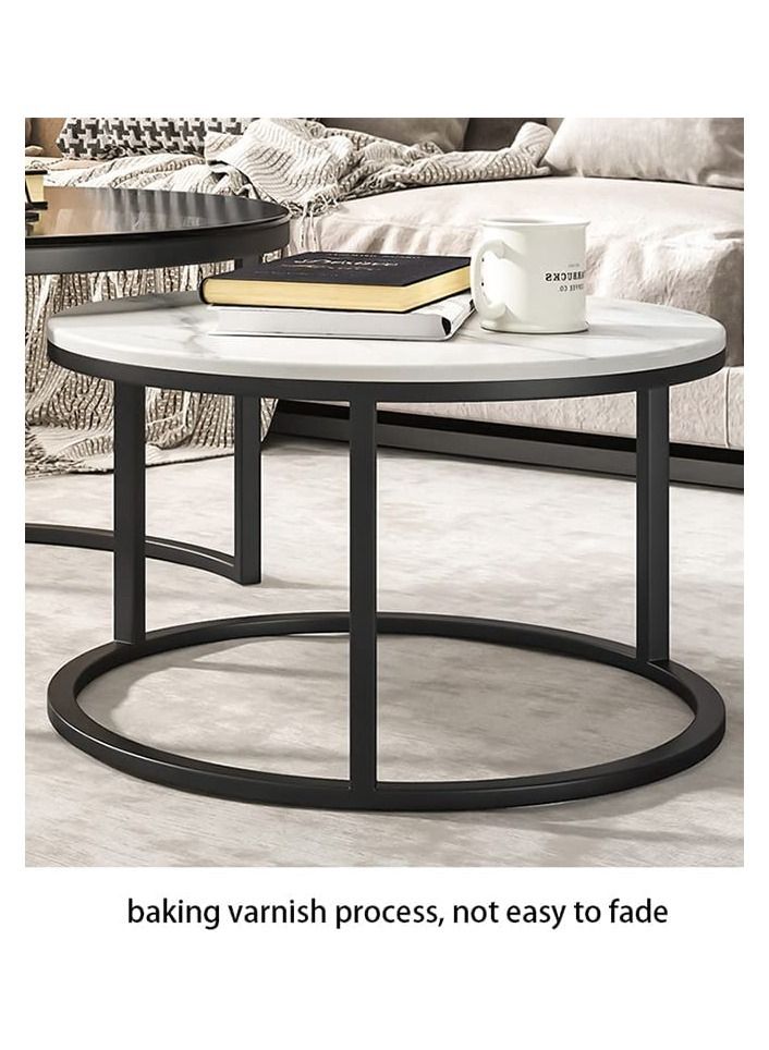 AGD Modern Nesting Round Coffee Table Set of 2 Pieces for Living Room Balcony Garden Etc, Round Coffee Table with Solid Metal Frame Black/White - Image 4