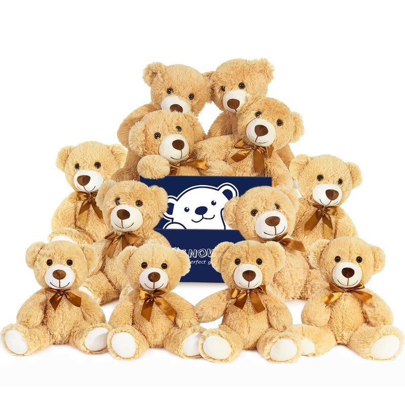 SNOWOLF 12 Pcs Teddy Bears Bulk Baby Shower 137 inch Small Teddy Bear Stuffed Animal Toys for Christmas Valentines Mothers Day Centerpieces Decorations for Kids Adults Light Brown - Image 3