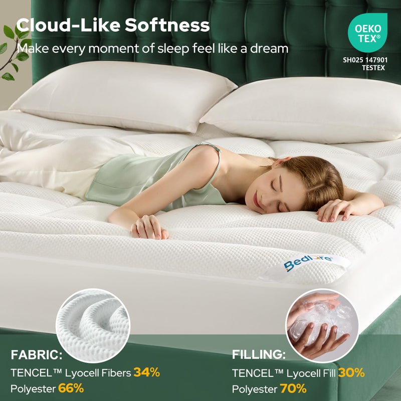BEDLORE King Mattress Topper, Thick Tencelâ„¢ Blend Pillow Top Mattress Pad, Soft and Breathable Mattress Cover for Back Pain Relief, Deep Pocket Design Fits 6â€“18 Inches Mattresses(White) - Image 5