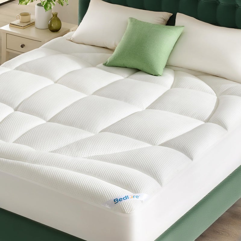 BEDLORE King Mattress Topper, Thick Tencelâ„¢ Blend Pillow Top Mattress Pad, Soft and Breathable Mattress Cover for Back Pain Relief, Deep Pocket Design Fits 6â€“18 Inches Mattresses(White) - Image 1