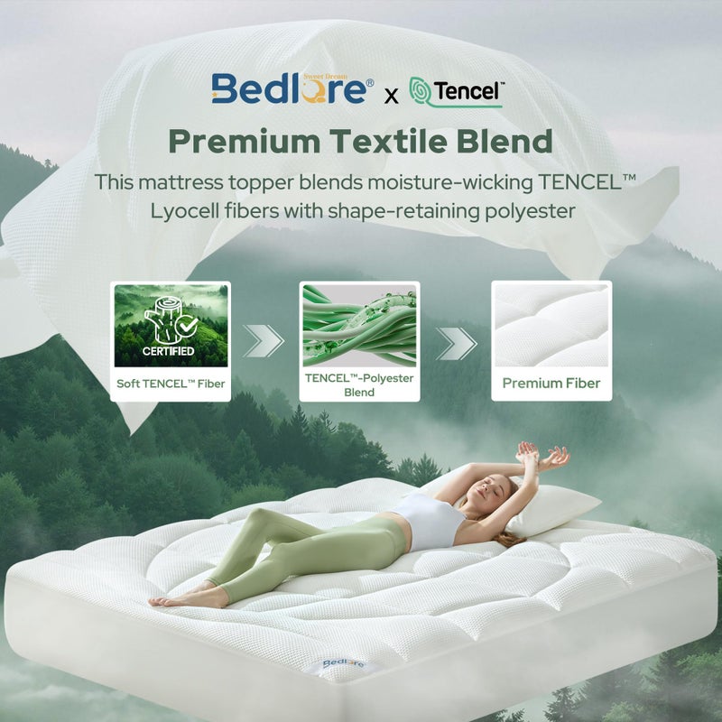 BEDLORE King Mattress Topper, Thick Tencelâ„¢ Blend Pillow Top Mattress Pad, Soft and Breathable Mattress Cover for Back Pain Relief, Deep Pocket Design Fits 6â€“18 Inches Mattresses(White) - Image 2