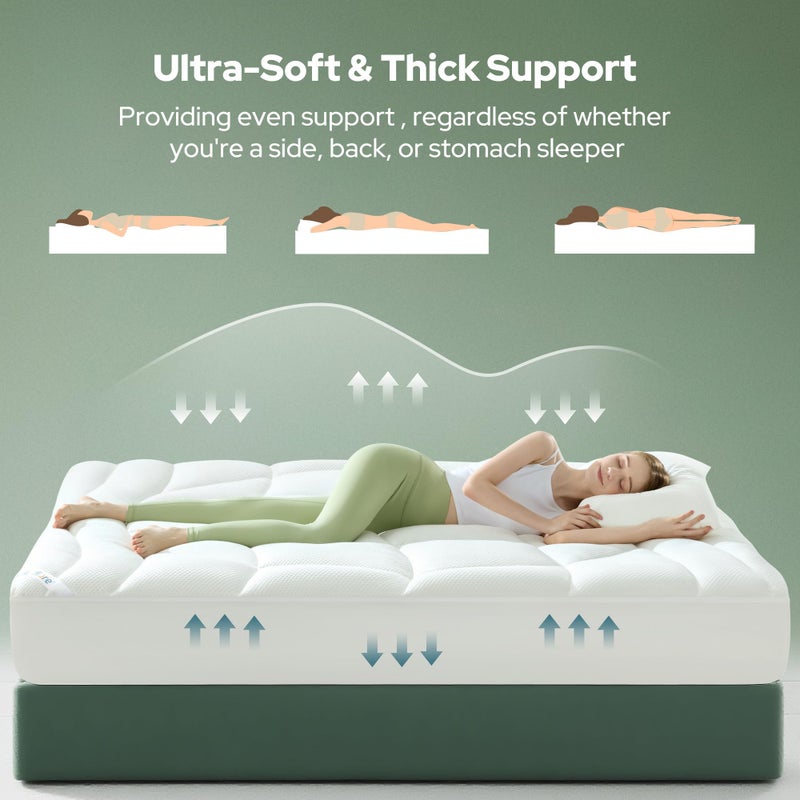 BEDLORE King Mattress Topper, Thick Tencelâ„¢ Blend Pillow Top Mattress Pad, Soft and Breathable Mattress Cover for Back Pain Relief, Deep Pocket Design Fits 6â€“18 Inches Mattresses(White) - Image 4