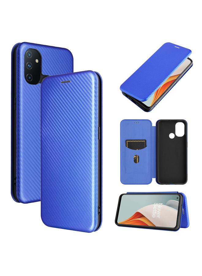 اس-توب جراب لهاتف OnePlus Nord N100 مصنوع من ألياف الكربون مع قلاب أفقي مصنوع من مادة TPU + PC + جلد PU مع فتحة للبطاقات - Image 1