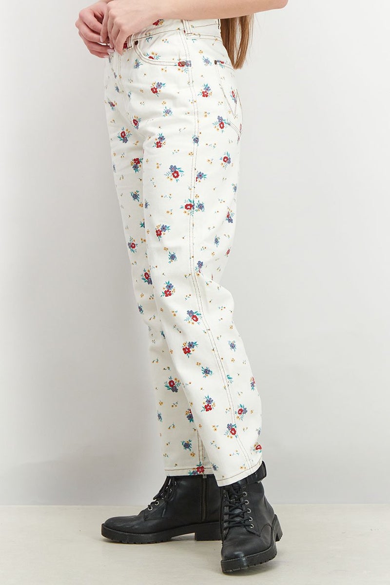 Billabong Women Regular Fit Floral Print Non,Stretchable Straight Jeans, Cream - Image 2