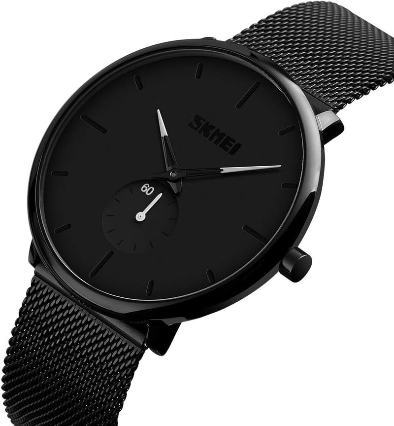 SKMEI 9185 Men's Quartz Fashion Watch with Black Metal Mesh Band - Image 2