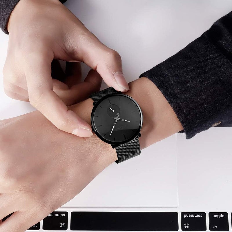 SKMEI 9185 Men's Quartz Fashion Watch with Black Metal Mesh Band - Image 3