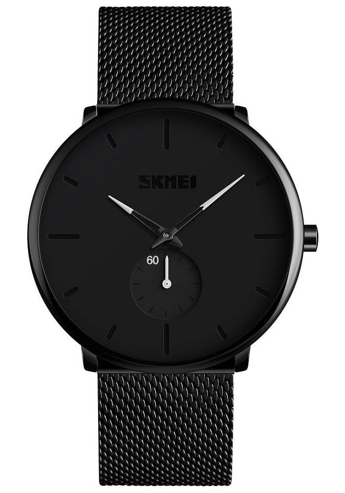 SKMEI 9185 Men's Quartz Fashion Watch with Black Metal Mesh Band - Image 1