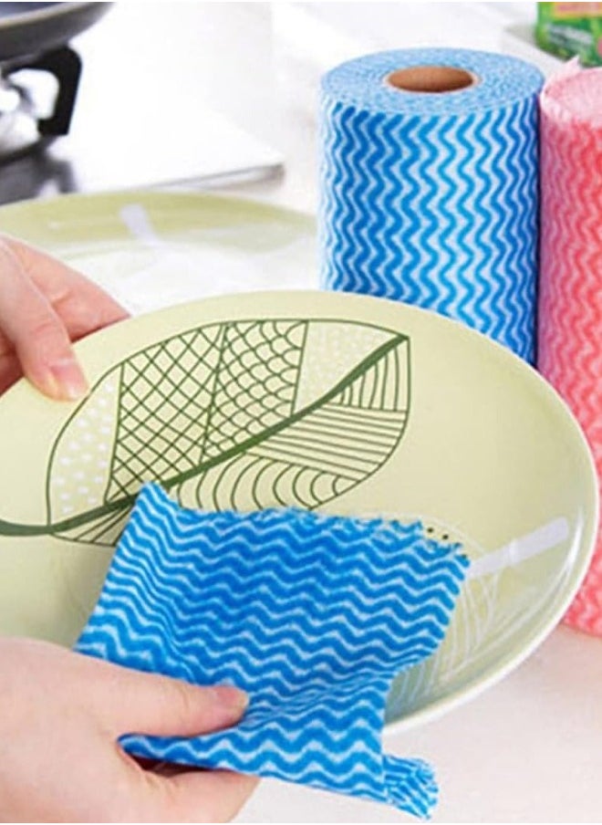 Generic - 1 Roll Reusable Cleaning Towels 50 Count, Multi-Purpose Non-Stick Wipes and Cloths, Household Paper Towels for Kitchen and Home - Multicolor - Image 1