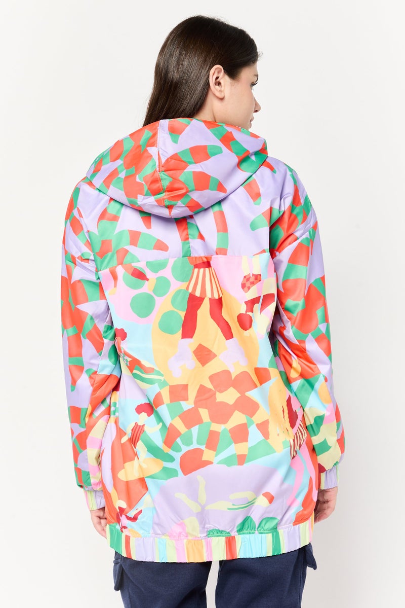 Adidas Women Loose Fit Brand Logo Outdoor Jacket, Multicolor - Image 4