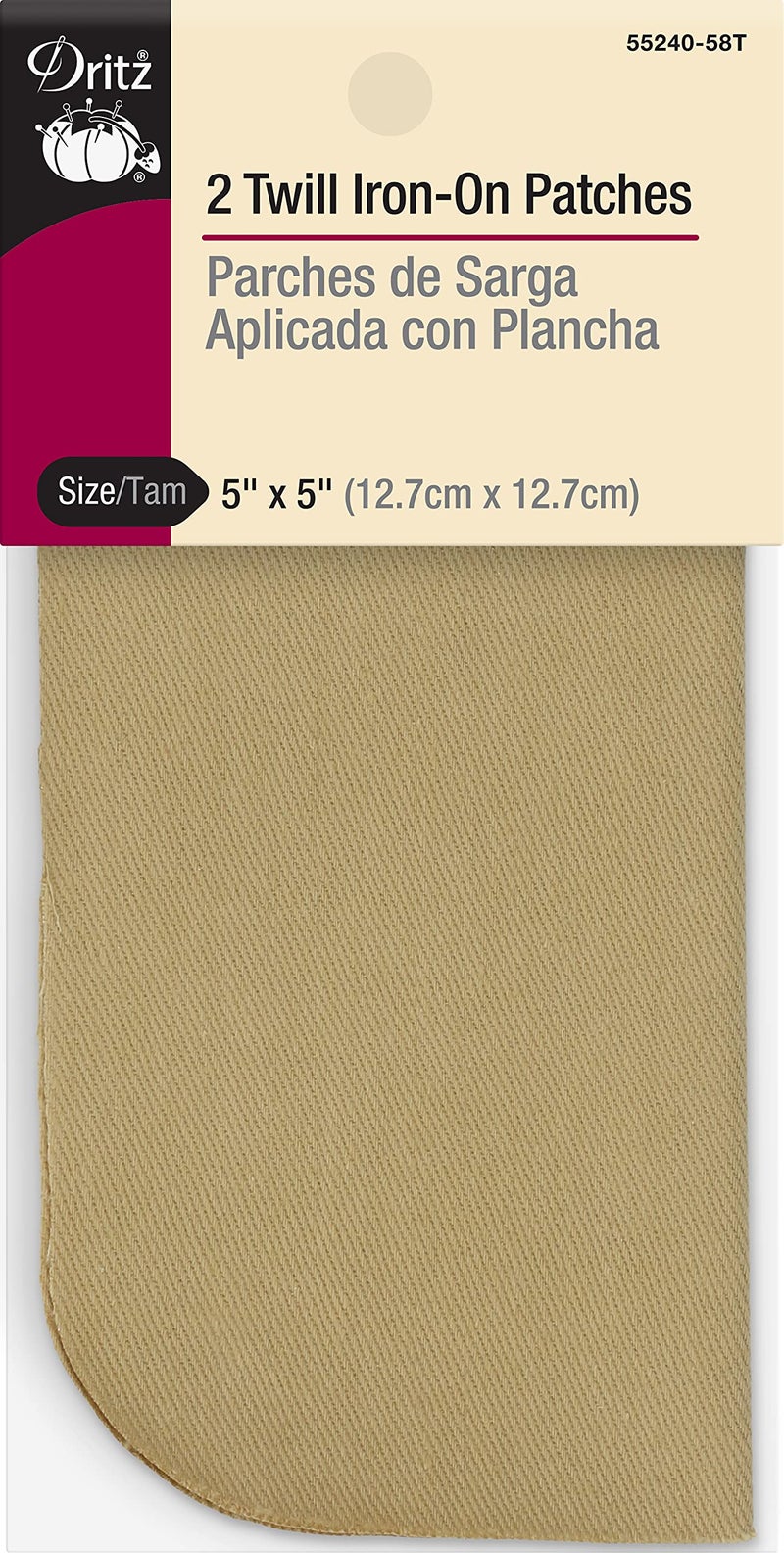 Dritz 55240-58T Patches, Iron-On, Twill, Khaki, 5 x 5-Inch (2-Count) - Image 1