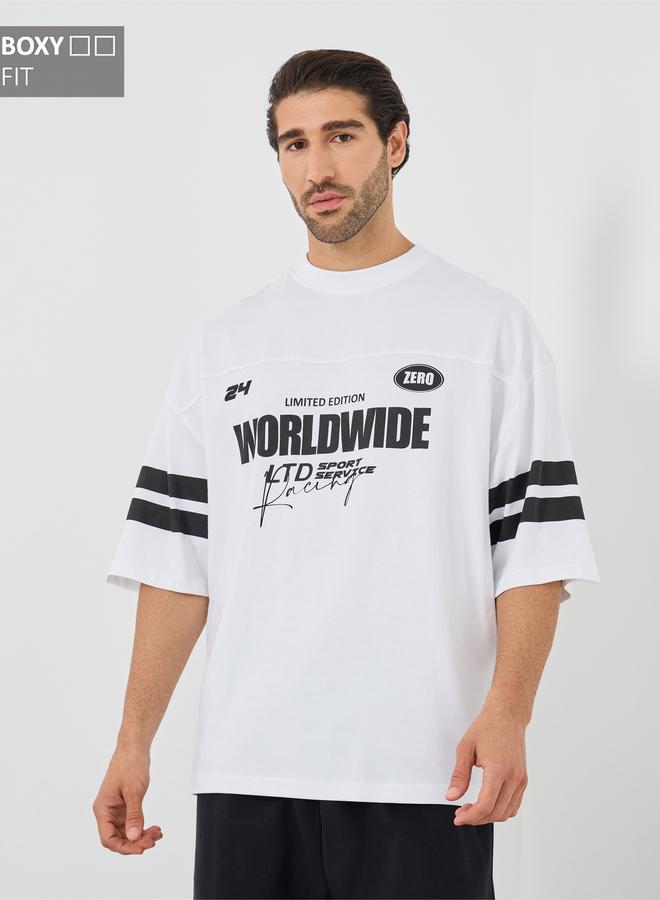 Styli Styli Slogan Print Oversized Round Neck T-Shirt  - Image 1