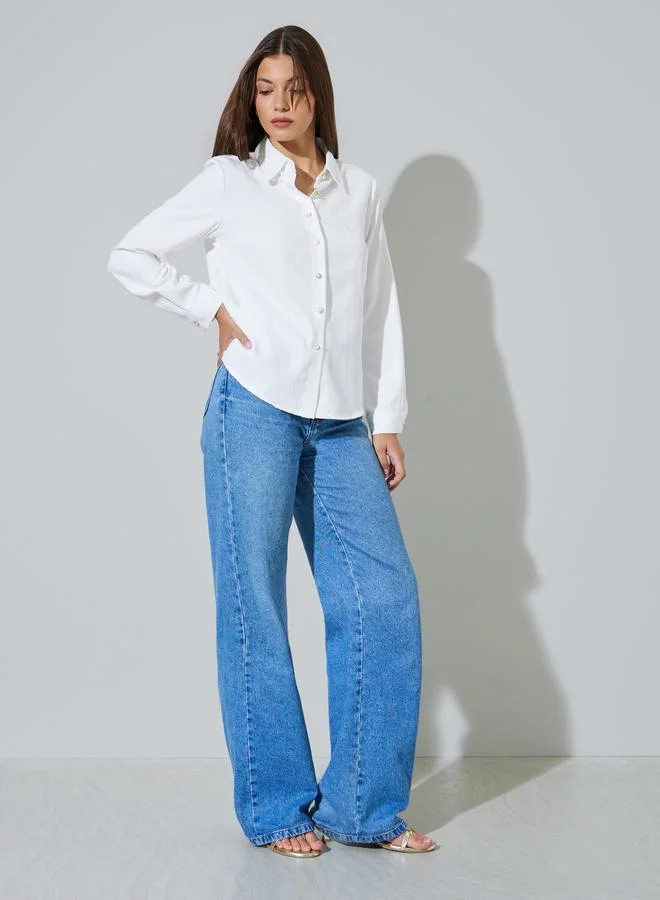 ستايلي White Solid Regular Fit Casual Shirt