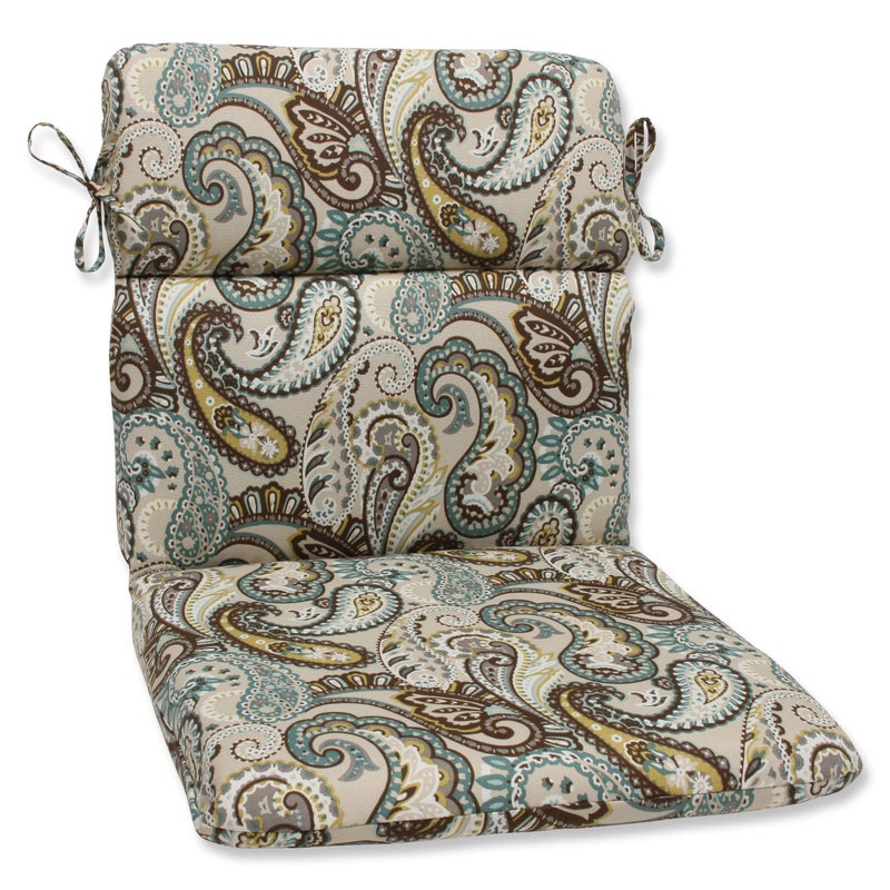 Pillow Perfect Pillow Perfect Paisley IndoorOutdoor 1 Piece Split Back Round Corner Chair Seat Cushion with Ties Deep Seat Weather and Fade Resistant 405 x 21 BlueBrown Tamara Quartz 