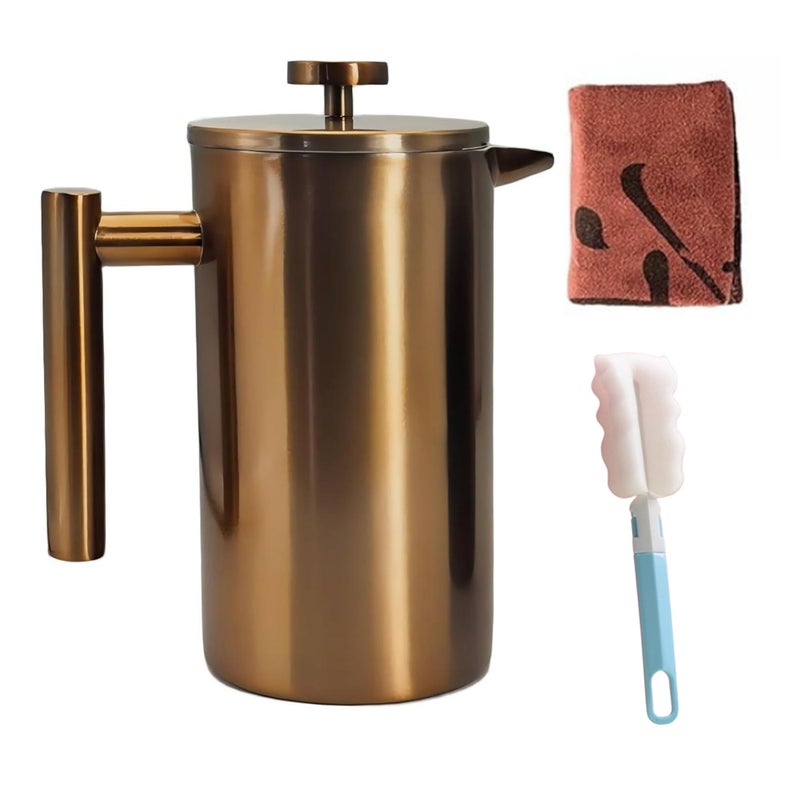 YJX 34oz Coffee Maker, Stainless Steel French Press, 1 Liter Camping Coffee Pot, Tea Maker, 34 Ounce Travel Coffee Presses, Heat Resistant Double Insulated (Coppery) - Image 1