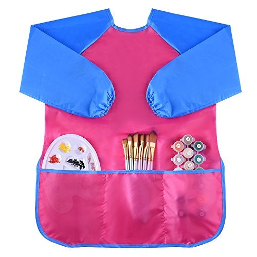 KUUQA 4Pcs Waterproof Kids Play Art Smock, Children's Painting Aprons with Long Sleeve and 3 Pockets for Painting, Feeding，Age 2-6 Years (Paints And Brushes Not Included) - Image 3