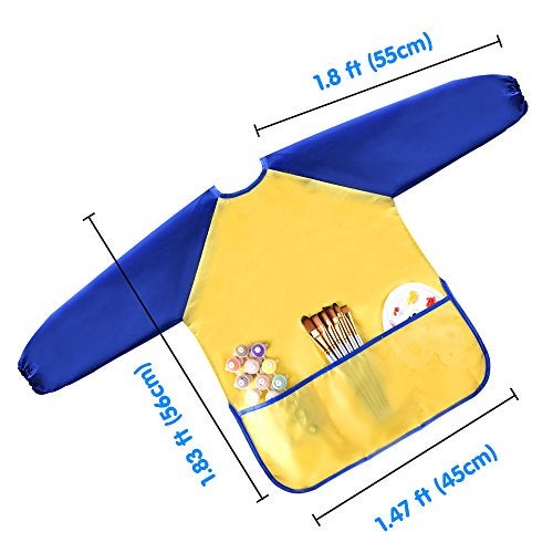 KUUQA 4Pcs Waterproof Kids Play Art Smock, Children's Painting Aprons with Long Sleeve and 3 Pockets for Painting, Feeding，Age 2-6 Years (Paints And Brushes Not Included) - Image 2