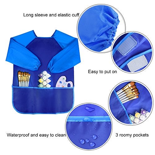 KUUQA 4Pcs Waterproof Kids Play Art Smock, Children's Painting Aprons with Long Sleeve and 3 Pockets for Painting, Feeding，Age 2-6 Years (Paints And Brushes Not Included) - Image 4
