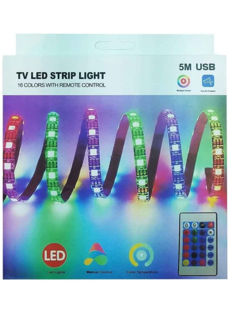 شريط إضاءة LED للتلفزيون مزود بـ 16 لونًا وجهاز تحكم عن بعد - إضاءة خلفية RGB تعمل عبر USB للتلفزيون والشاشة والكمبيوتر الشخصي وديكور المنزل - شريط إضاءة مزاجي مع سطوع قابل للتعديل وأوضاع فلاش - Image 3