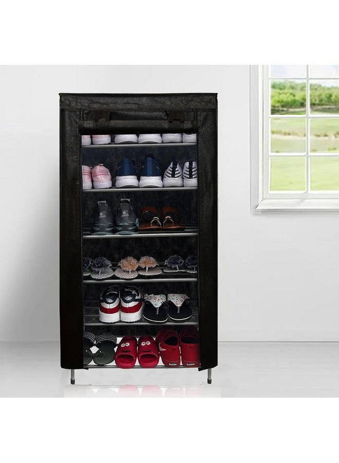 SANAMSTORE Metal 6 Tier Rack Shoe/Clothes/books stand Rack with cover for home (Need to Be Assemble - DIY) -Black, Cm - Image 1