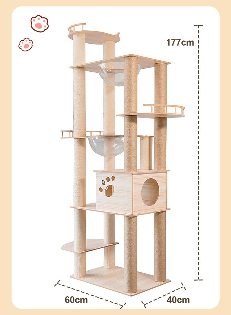 كيدل ألعاب إطار تسلق القطط الخشبي متعدد الوظائف إطار تسلق القطط المتكامل رف للحيوانات الأليفة مع عمود خدش للقطط من السيزال منصة قفز للقطط سرير للقطط 40*60*177 سم - Image 2