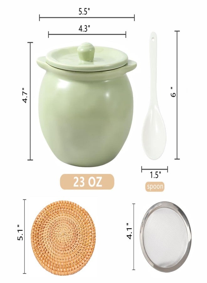 Elyfree Ceramic Bacon Grease Container with Strainer,23oz Oil Strainer Grease Can Oil Storage Container,Oil Storage Container for Kitchen (Green) - Image 2