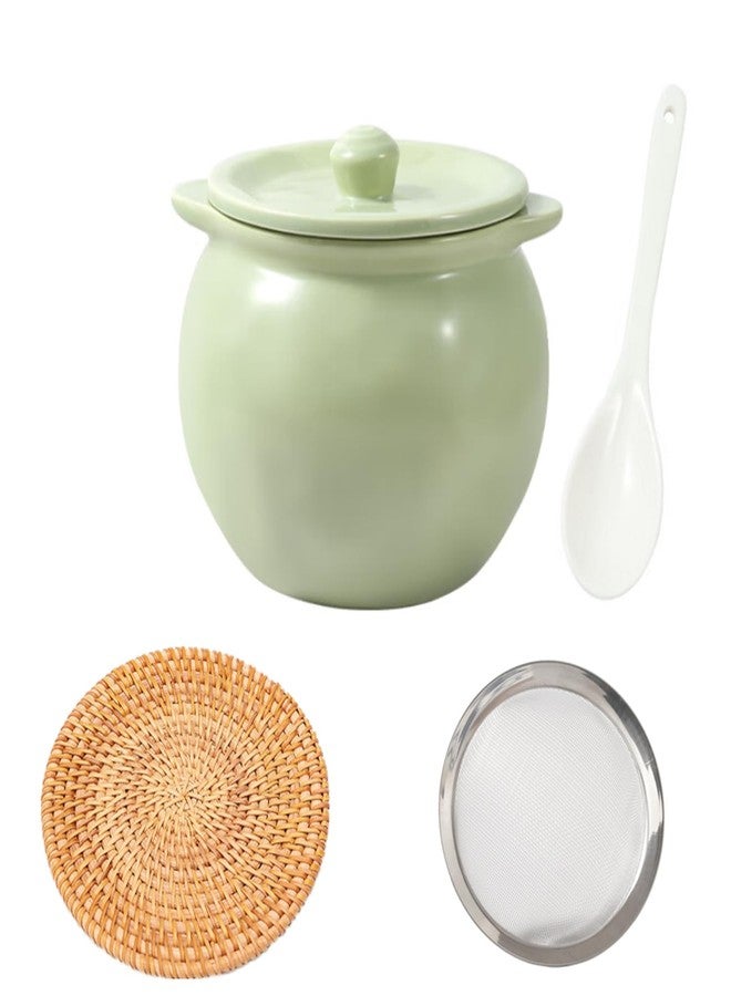 Elyfree Ceramic Bacon Grease Container with Strainer,23oz Oil Strainer Grease Can Oil Storage Container,Oil Storage Container for Kitchen (Green) - Image 1