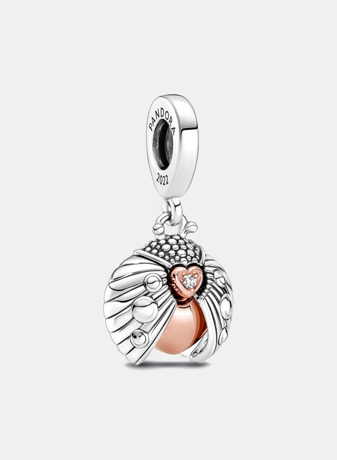 PANDORA Ladybird sterling silver and 14k rose gold plated dangle with 0.009 ct TW GHI SI1+ round brilliant cut lab created diamond