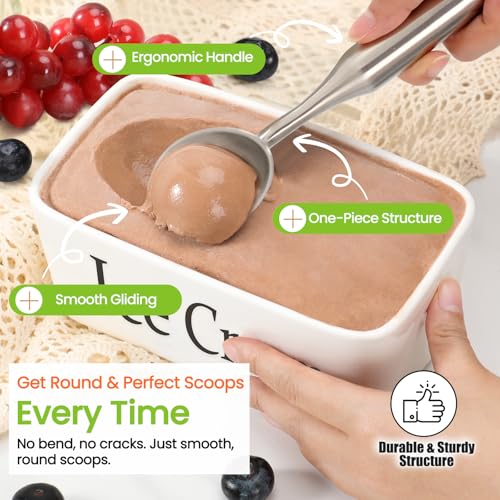 CUNSENR Stainless Steel Ice Cream Scoop - Heavy Duty Ice Cream Scooper with Ergonomic Handle - One-Piece Metal Ice Cream Spoon for Gelato, Sorbet, Cookies - Durable, Easy to Use & Dishwasher Safe - Image 3